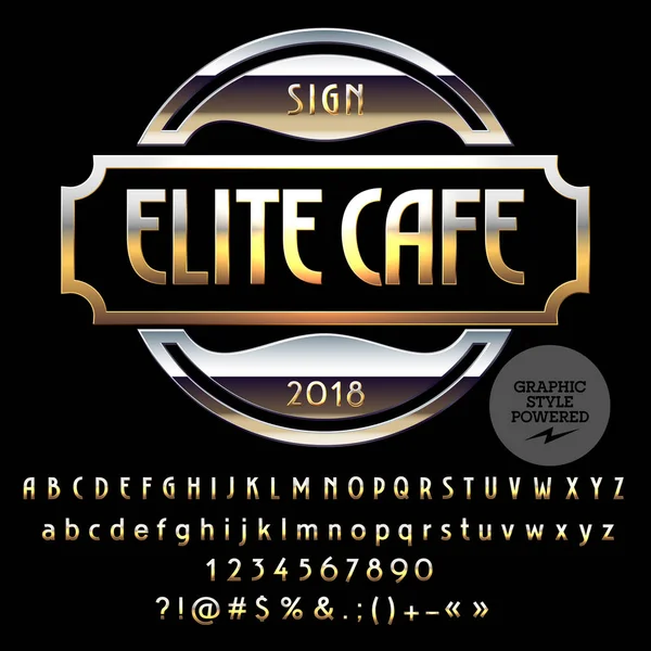 Elit Cafe için vektör altın ve gümüş Logo şablonu. Lüks ayarla harfler, sayılar, simgeler. Grafik stili yazı tipi