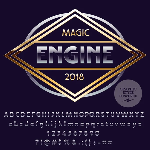 Vektör Logo motosiklet ve araba dükkan için altın ve gümüş. Krom yazı tipi grafik stili içerir.