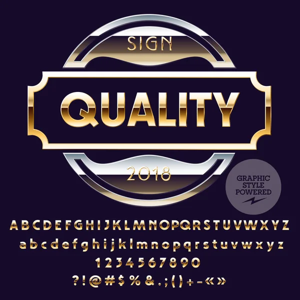 Vektör altın ve gümüş Logo şablonu. Lüks ayarla harfler, sayılar, simgeler. Grafik stili yazı tipi