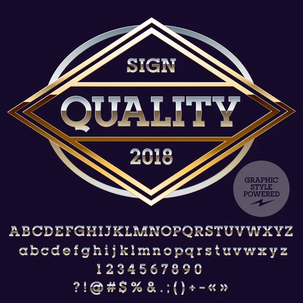 Kalite için Logo ile vektör krom alfabe ayarlayın. Gümüş yazı tipi grafik stili içerir