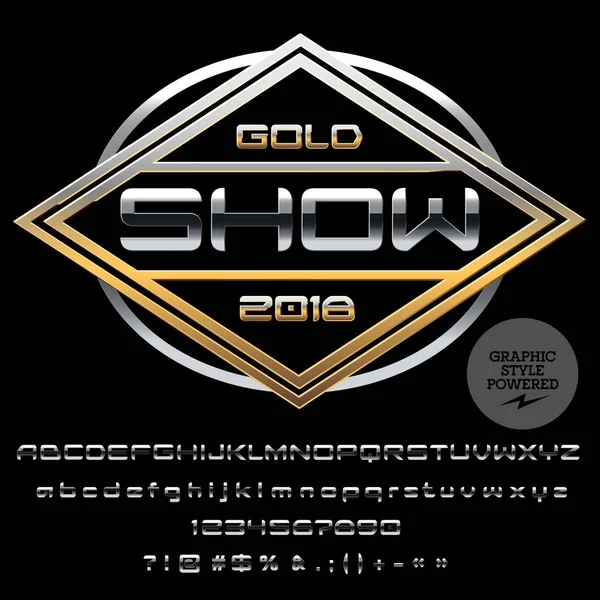 Vektör altın ve gümüş Logo şablonu için gösteri. Lüks ayarla harfler, sayılar, simgeler. Grafik stili yazı tipi