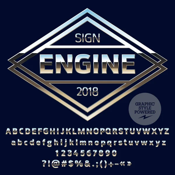 Motosiklet ve araba dükkan için gümüş Logo vektör. Krom yazı tipi grafik stili içerir