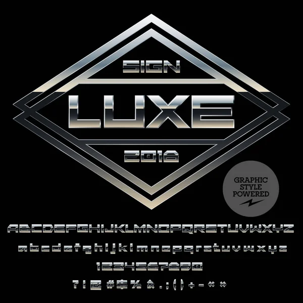 Mağazanın logolu vektör krom alfabe ayarlayın. Lüks gümüş harf, sayı, sembolleri ayarlayın. Grafik stili yazı tipi