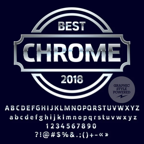 Vektor Logo sablon. Chrome ábécé beállítani a betűk, számok és szimbólumok. Ezüst betűtípus tartalmaz grafikus stílus — Stock Vector