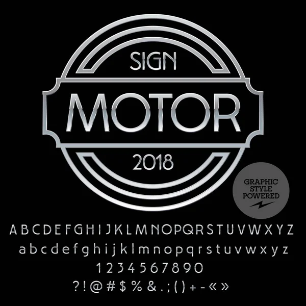 Motor için logolu vektör gümüş alfabe ayarlayın. Krom yazı tipi grafik stili içerir