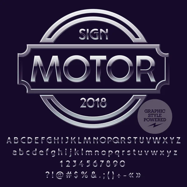 Vektör gümüş Logo şablonu motosiklet ve araba Dükkanı. Lüks ayarla harfler, sayılar, simgeler. Grafik stili yazı tipi
