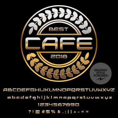 En iyi Cafe vektör altın Logo şablonu. Lüks ayarla harfler, sayılar, simgeler. Grafik stili yazı tipi
