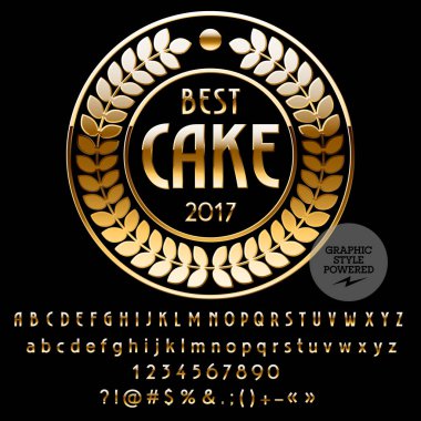 Pasta dükkanı vektör altın Logo şablonu. Lüks ayarla harfler, sayılar, simgeler. Grafik stili yazı tipi