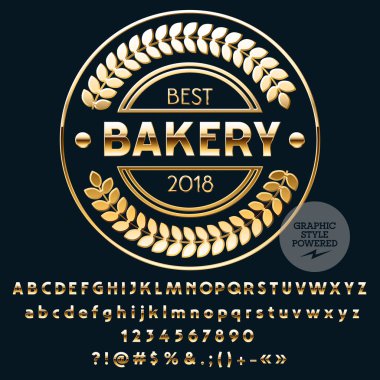 En iyi ekmek vektör altın Logo şablonu. Lüks ayarla harfler, sayılar, simgeler. Grafik stili yazı tipi