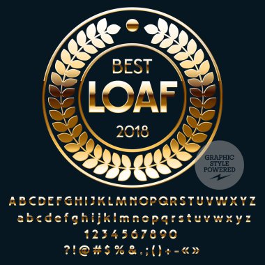 Pastane Dükkanı vektör altın Logo şablonu. Harfler, sayılar, simgeler yaratıcı kümesi. Grafik stili yazı tipi