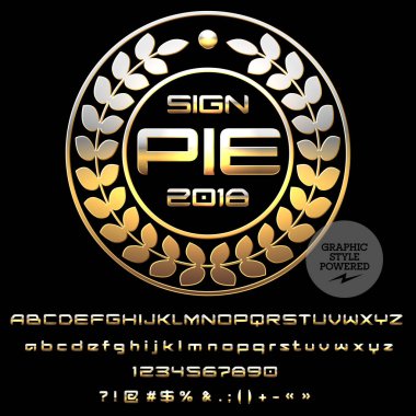 Vektör altın Logo şablonu Dükkanı ekmek için. Lüks ayarla harfler, sayılar, simgeler. Grafik stili yazı tipi