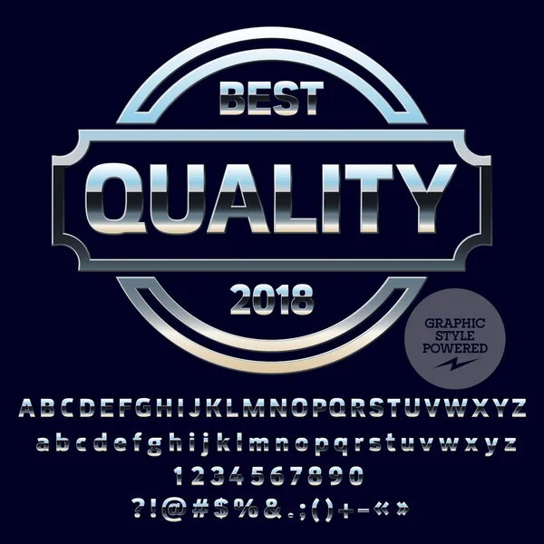 Vektör gümüş logo şablonu. Şık krom harf, sayı, sembolleri ayarlayın. Grafik stili yazı tipi