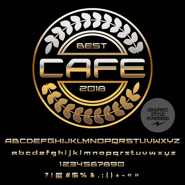 En iyi Cafe vektör altın Logo şablonu. Lüks ayarla harfler, sayılar, simgeler. Grafik stili yazı tipi
