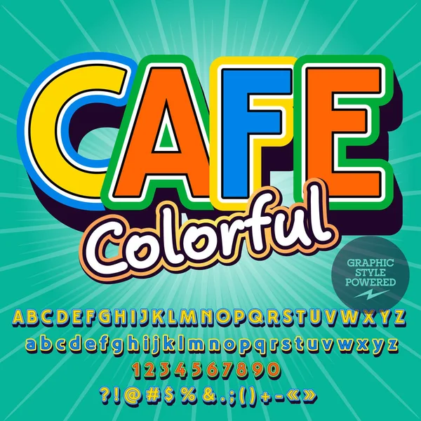 Wektor forum dla młodych Cafe kolorowe i zestaw alfabet. Zawiera czcionki ze stylu graficznego — Wektor stockowy