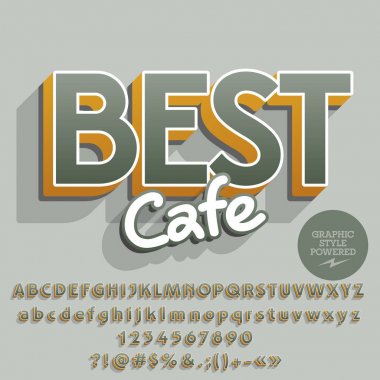 Zarif vektör alfabe seti. En iyi Cafe metinle yazı tipi. Grafik stili içerir.