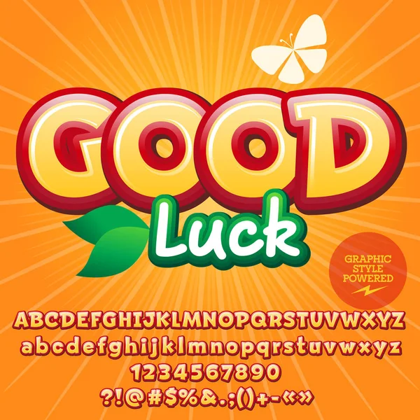 Colorido conjunto de alfabetos vectoriales. Fuente con texto Good Luck. Contiene estilo gráfico . — Vector de stock