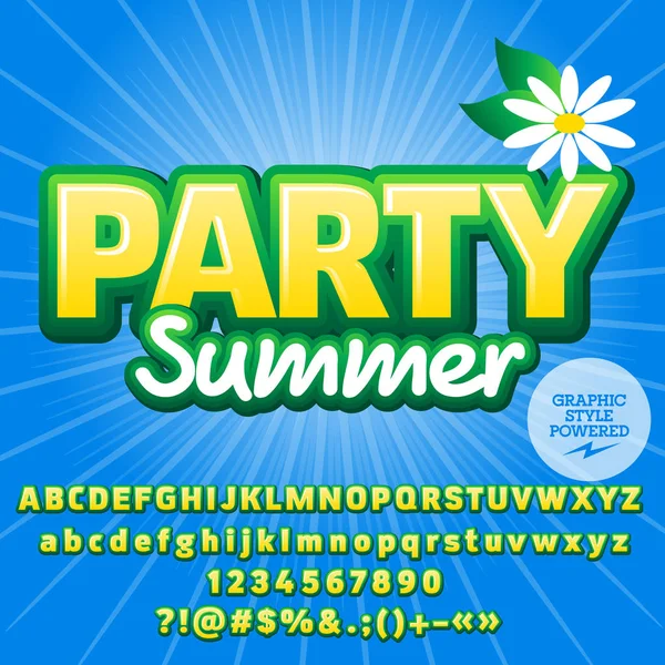 Современный векторный алфавит. Шрифт с текстом Party Summer. Содержит графический стиль . — стоковый вектор