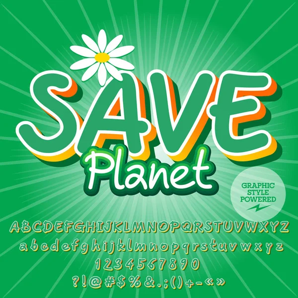 Conjunto de alfabetos vetoriais frescos de verão. Fonte com texto Save Planet. Contém estilo gráfico . —  Vetores de Stock