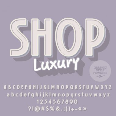 Trendy vektör alfabe seti. Yazı tipi metin Dükkanı lüks ile. Grafik stili içerir.