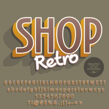 Modern vektör alfabe seti. Yazı tipi metin Dükkanı Retro ile. Grafik stili içerir.