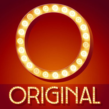 Şık retro vektör yazı tipi ile parlayan lamba yanar. Altın harf O