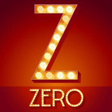 Şık retro vektör yazı tipi ile parlayan lamba yanar. Altın harf Z