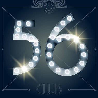 Fütüristik vektör lamba alfabesine parlak ayna arka plan. Numaraları 5 6