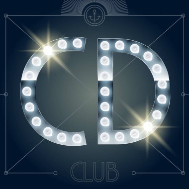 Fütüristik vektör lamba alfabesine parlak ayna arka plan. Harfler C D