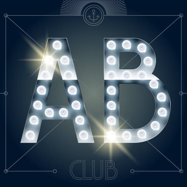 Fütüristik vektör lamba alfabesine parlak ayna arka plan. Harfler A B