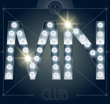 Fütüristik vektör lamba alfabesine parlak ayna arka plan. Harf M N