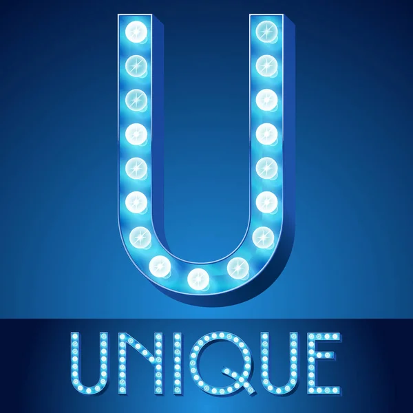 Alphabet lumineux vectoriel bleu. Lettre U — Image vectorielle