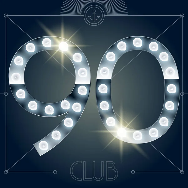 Fütüristik vektör lamba alfabesine parlak ayna arka plan. Mektuplar 9 0