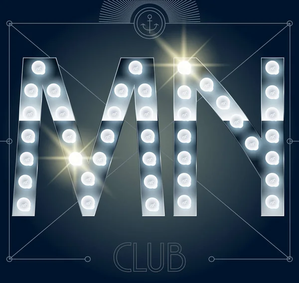 Fütüristik vektör lamba alfabesine parlak ayna arka plan. Harf M N