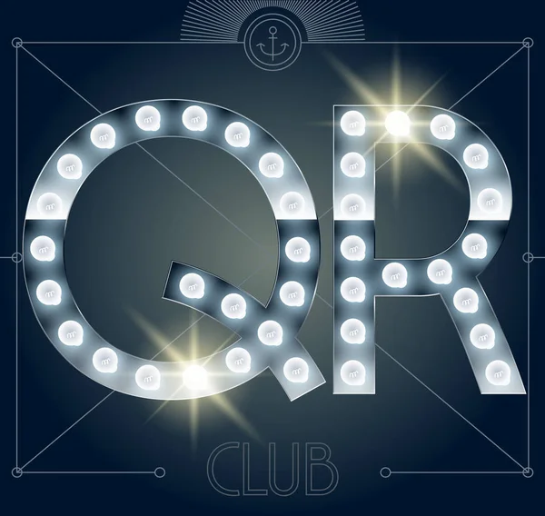 Fütüristik vektör lamba alfabesine parlak ayna arka plan. Harf Q R