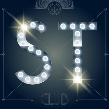 Fütüristik vektör lamba alfabesine parlak ayna arka plan. Harf S T