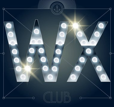 Fütüristik vektör lamba alfabesine parlak ayna arka plan. Harf W X