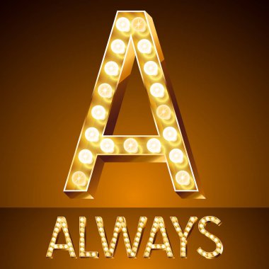 Vektör altın casino lamba ışık modern yazı tipi. A harfi