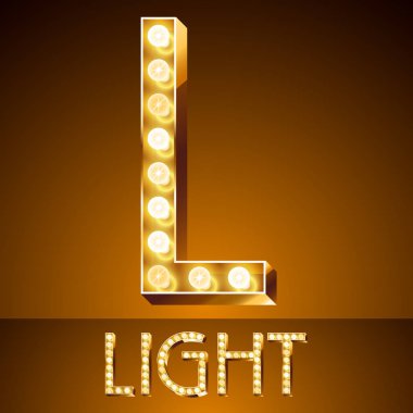 Vektör altın casino lamba ışık modern yazı tipi. L harfi