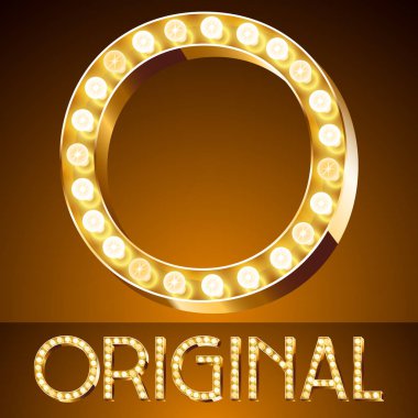 Vektör altın casino lamba ışık modern yazı tipi. O harfi