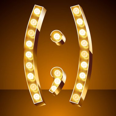 Vektör altın casino lamba ışık modern yazı tipi. Sembol 4