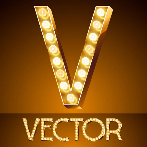 Vektör altın casino lamba ışık modern yazı tipi. Harf V