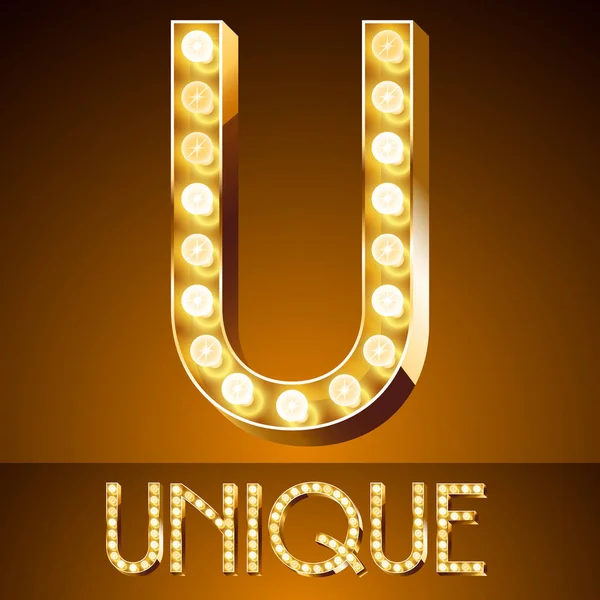 Vektör altın casino lamba ışık modern yazı tipi. U Harfi