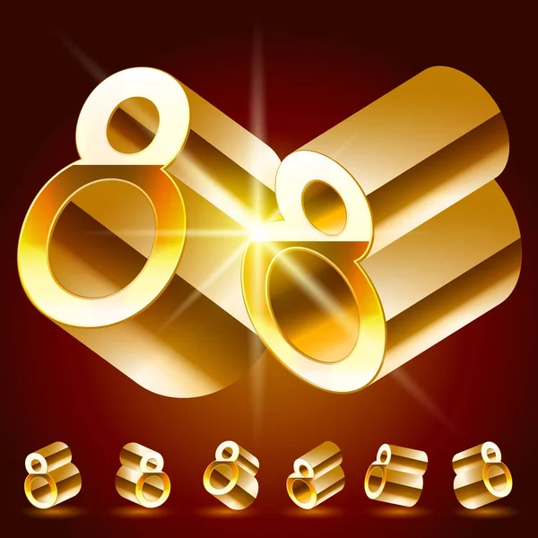 3D vector deluxe alphabet of randomly rotated thin golden symbols. Number 8 — Stock Vector