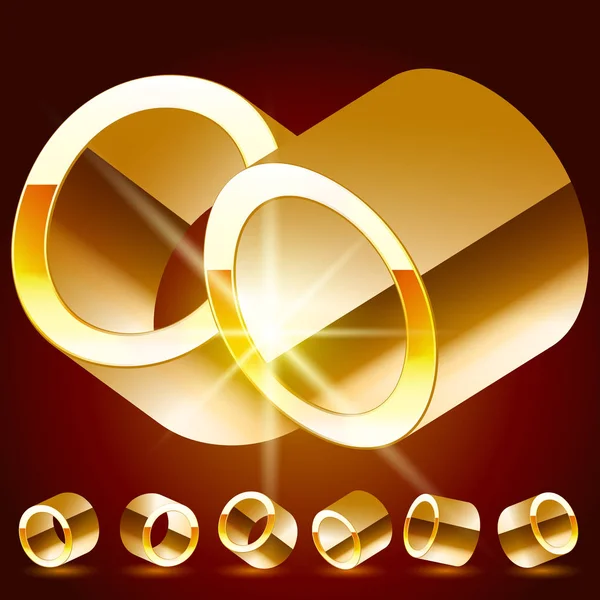 3D vektör çift alfabesi rastgele döndürülmüş ince altın sembolleri. O harfi