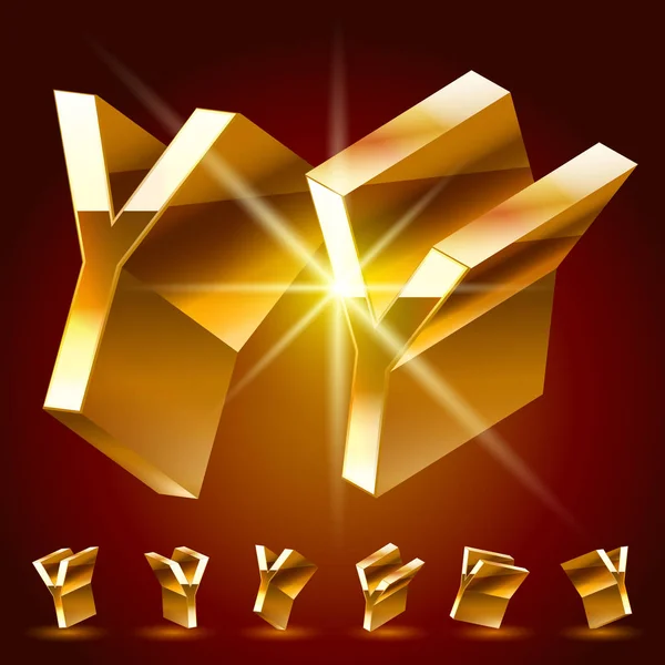 3D vektor deluxe abeceda náhodně otočený tenké zlaté symbolů. Písmeno Y — Stockový vektor