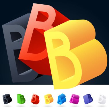 3D vektör zarif alfabesi rastgele döndürülmüş ince grace sembolleri. B harfi