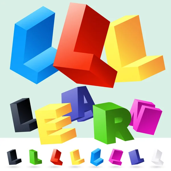 Vector 3D font of randomly rotated colourful letters. Letter L — Stock Vector