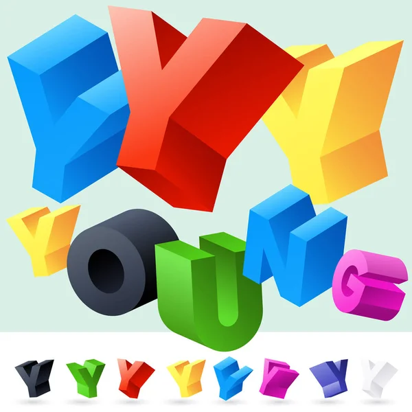 Fonte vectorielle 3D de lettres colorées tournées aléatoirement. Lettre Y — Image vectorielle