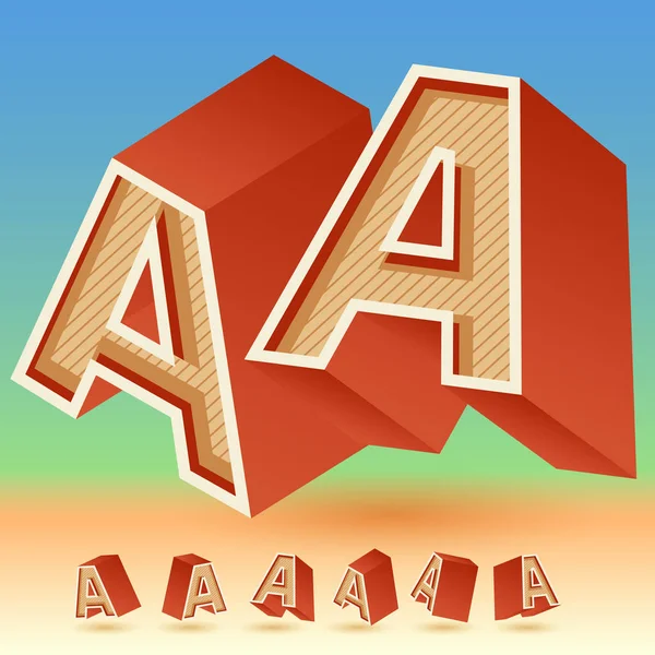 3D vector retro alphabet for summer typography design. Letter A — Stock Vector