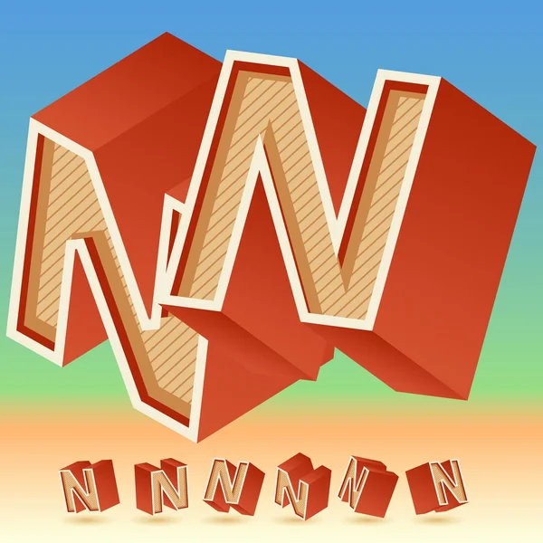 3D vector retro alphabet for summer typography design. Letter N — Stock Vector